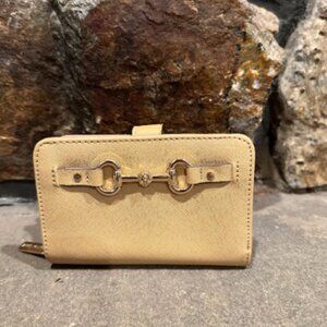 Anne Klein Small Wallet in Light Gold Saffiano Leather